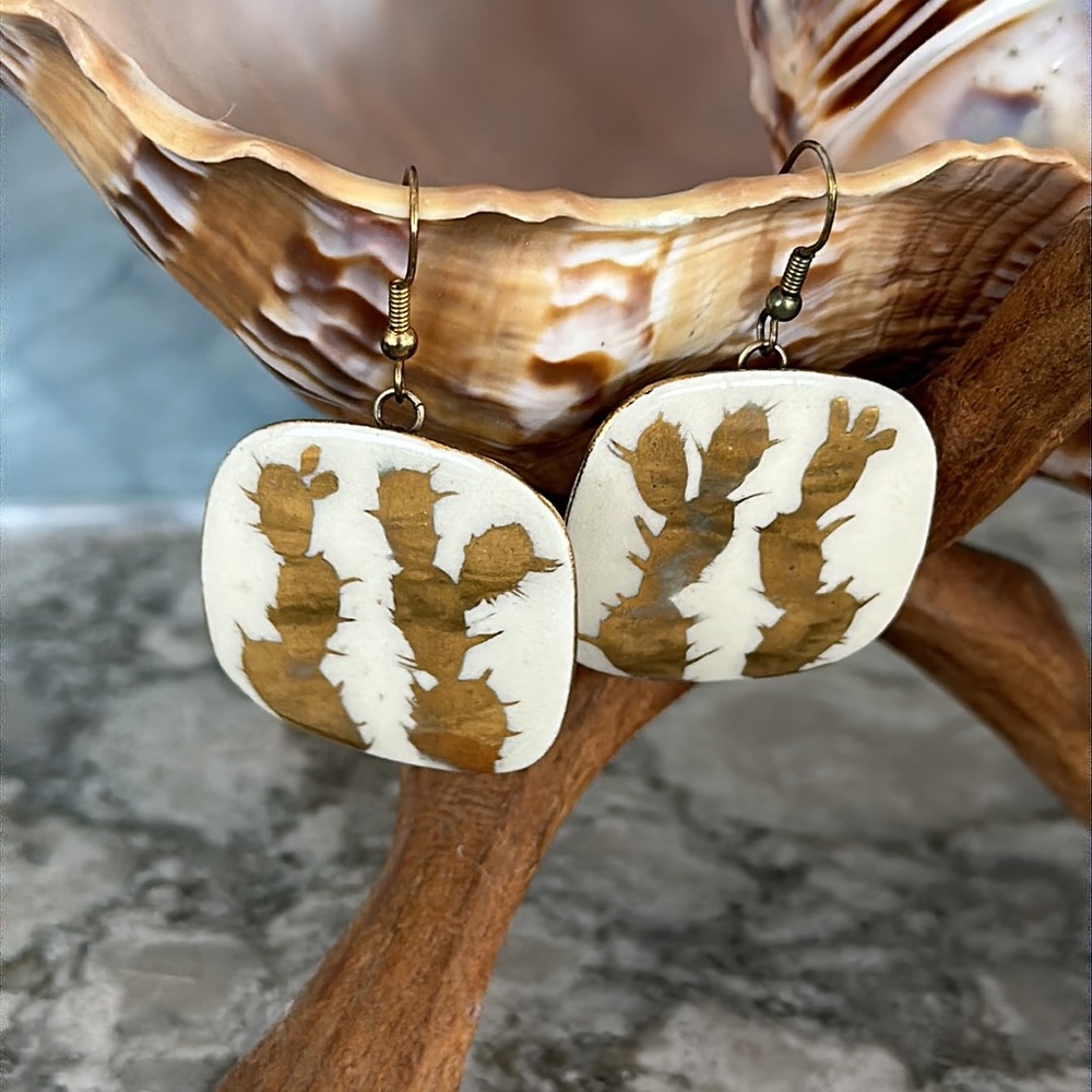 Porcelain Prickly Pear Cactus Earrings